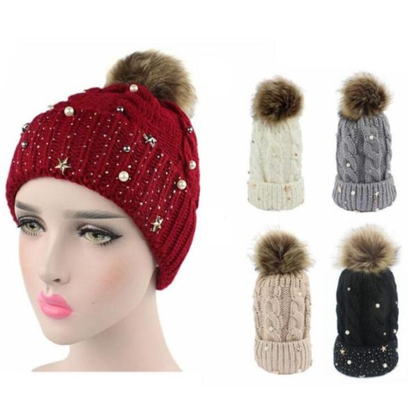 Wome Neue Top Gestrickte Skullies Hut Winter Curling Warme Perlen Kappen Verdickung Häkeln Mützen Gorras 10 stücke eine lot1412147