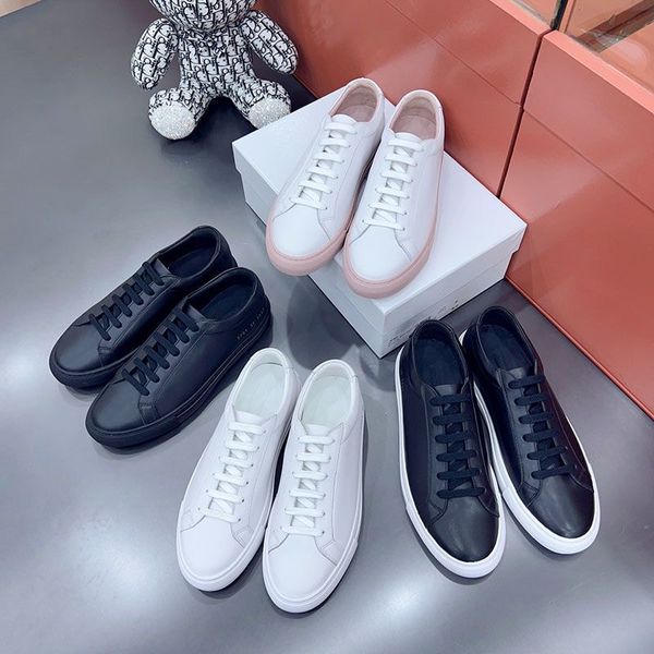 Frauen Männer Freizeitschuhe Nappa Leder Low Top Sneakers Commons- White Leder Projekte- Plattform-Läufer-Trainer Schnüren Mode-Sneaker 35-45