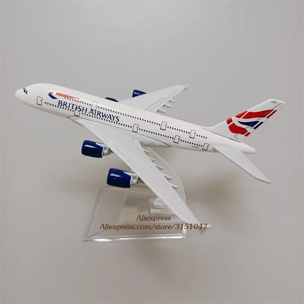 Modello di aereo in lega di metallo Air British Airways A380 Airlines pressofuso modello di aereo Airbus 380 modello di aereo con supporto aereo regali per bambini 16 cm 231208
