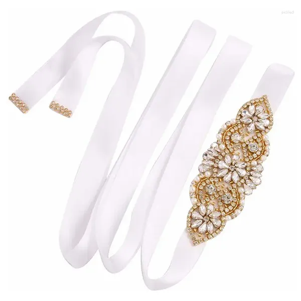 Gürtel JLZXSY Handgefertigter goldener, schillernder Strass-Hochzeitsgürtel, Vintage-Kristall-Brautschärpen für Braut, Brautjungfer, Partykleid