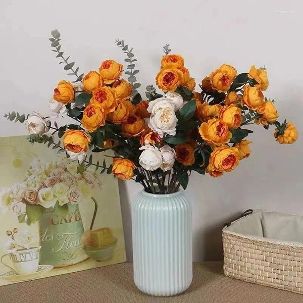 Flores decorativas laranja peônia artificial rosa casamento casa diy decoração de alta qualidade grande buquê acessórios espuma artesanato branco flor falsa