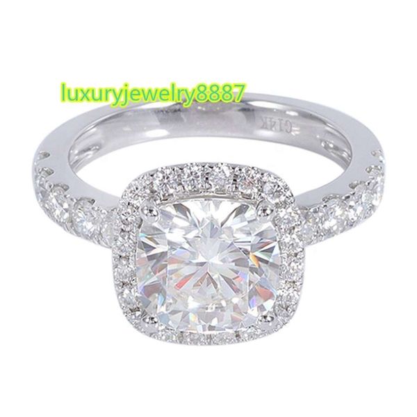 Anello produttore Wuzhou certificato GRA Anello gioielli redoors in oro bianco 585 Anello Halo con diamanti moissanite brillanti