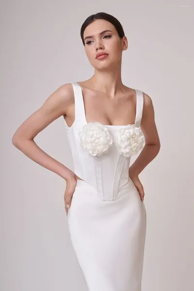 Vestidos de trabalho chegadas moda feminina conjunto bandagem flor corsage sem mangas regata e saia 2 peças elegante roupa de festa à noite