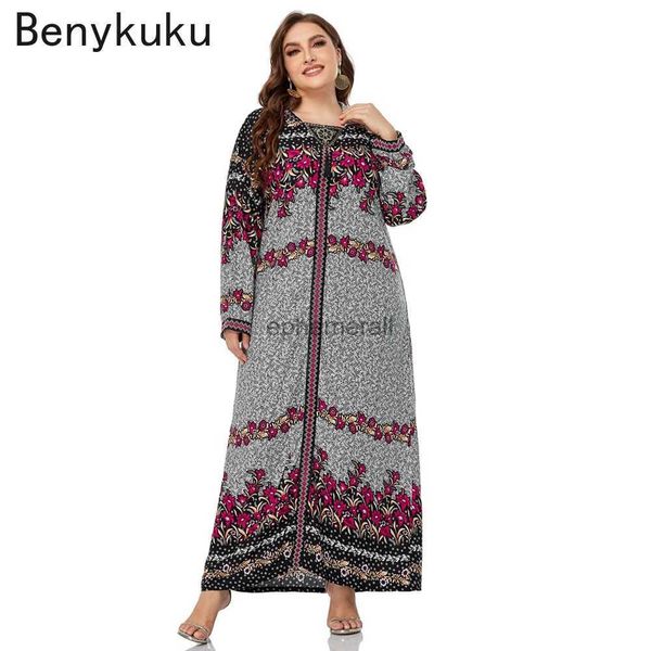 Vestidos casuais básicos outono floral impressão com capuz manga longa maxi vestido feminino moda muçulmano árabe dubai robe solto casual plus size roupas yq231211