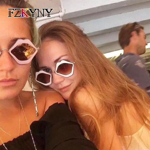 Солнцезащитные очки FZKYNY, женские, милые, в форме губ, женские, элегантные, брендовые, дизайнерские, индивидуальные, красные, солнцезащитные очки, зеркальное покрытие, Eyewear215C