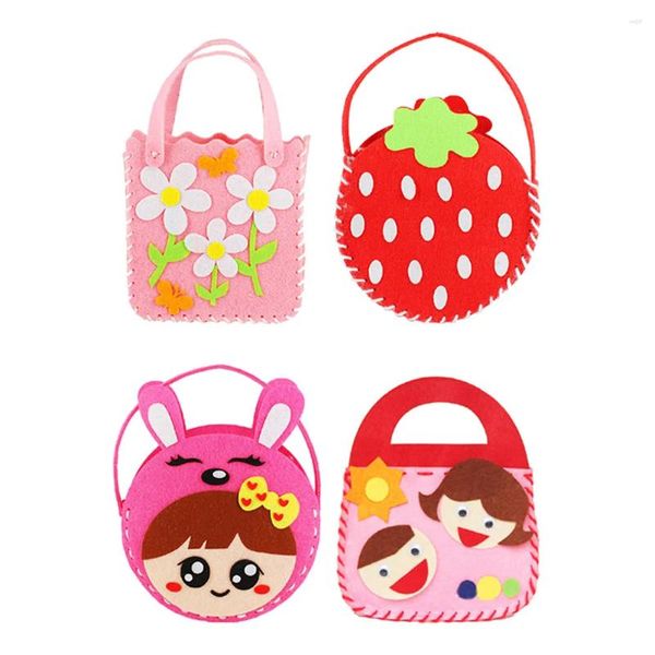 Berets 4 Sets Puzzle DIY Tasche Mädchen Geldbörse Kinderhandtasche Bastelset M Vliesstoffmaterial