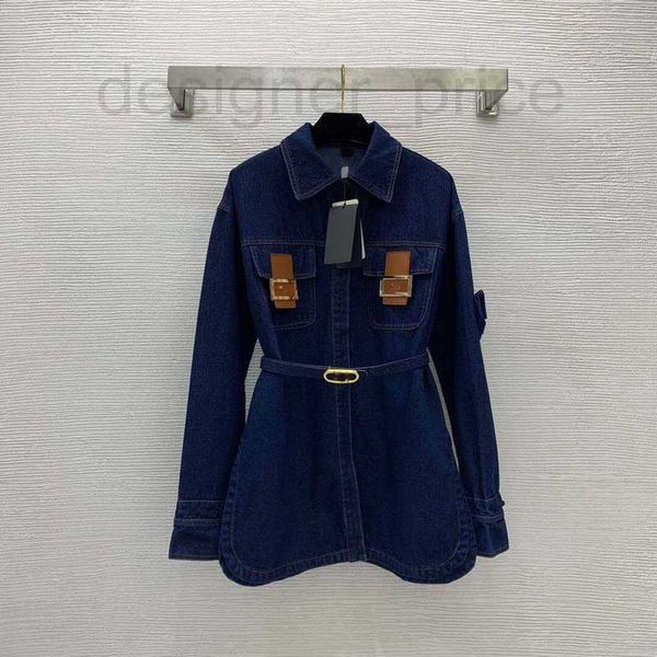 Giacche da donna Designer borsa laterale manica cappotto F fibbia in pelle metallica orlo curvo decorativo fessura camicia di jeans a maniche lunghe ampia marca di abbigliamento 11SH