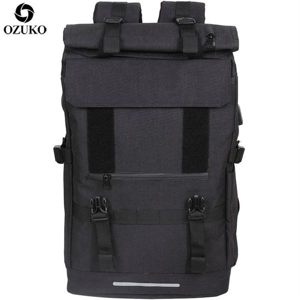 Ozuko 40l de grande capacidade Travel Mackpacks Men Backpack USB Charge Laptop para adolescentes Multifunction Viagem Male School Bag 211203294i