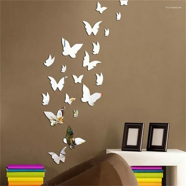 Adesivi murali 3D Farfalla Specchio Adesivo Decalcomania Art Rimovibile Decorazione di nozze Camera dei bambini Decorazioni per la casa