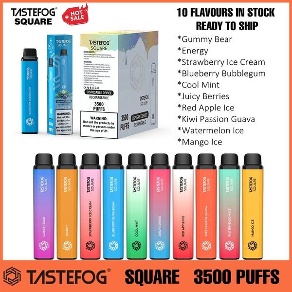 Tastefog Vaper Square 3500 Puf Tek Kullanımlık Vape Kalem 2% 10ml Tip-C Tip-Chargable Vapes Kare Tek Kullanımlık E-Cigaret