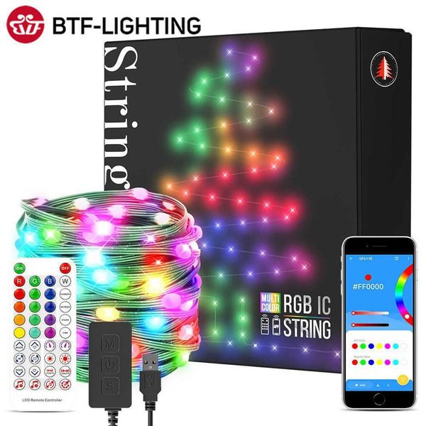 Luzes de natal iluminação de corda ws2812b rgbic endereçável individualmente cor sonho decoração de natal módulo led alimentação usb 5v 2258z