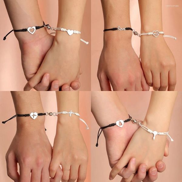 Charm Armbänder 1 Paar Einfache Legierung Magnetische Armband Herz Schloss Schlüssel Paar Für Liebhaber Freund Männer Frauen Geflochtenes Seil Schmuck Geschenke