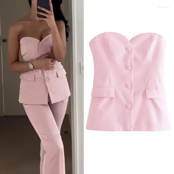 Canotte da donna 2023 Donna Rosa senza spalline Top sexy da festa con scollo a cuore camicie e camicette senza maniche con spalle scoperte Top eleganti