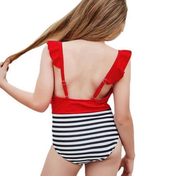 Beanies 2021 Big Girls Stripe Swimwear Verão Crianças Ruffle Splicing One-Peça Terno Moda Crianças Bikini Spa Beach Swimsuit C6984o76o