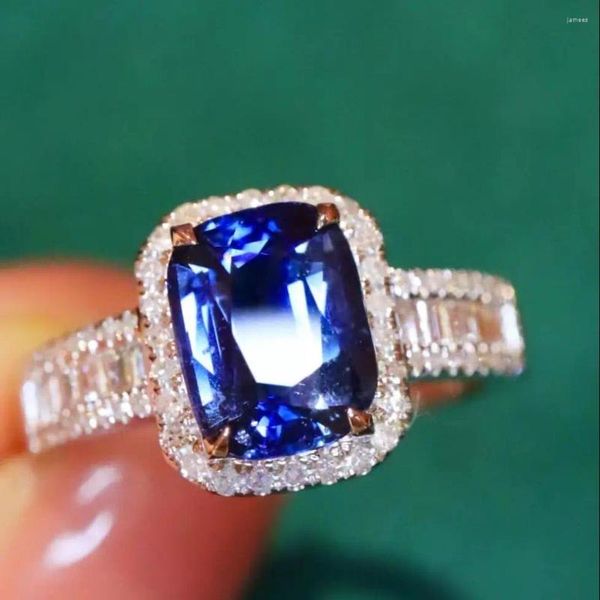 Anelli a grappolo LR2023 Anello con zaffiro blu da 2,25 ct, vero puro 18 carati, pietra preziosa reale naturale non riscaldata, diamanti, pietra femminile
