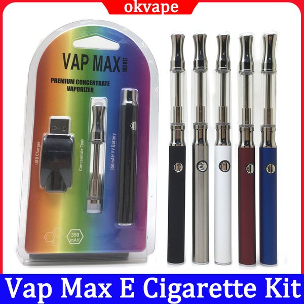 Kit di sigarette elettroniche Vap Max 350mAh Tensione della batteria di preriscaldamento regolabile con cartuccia da 0,5 ml 1,0 ml Kit blister caricatore USB per penna Vape da 510 fili