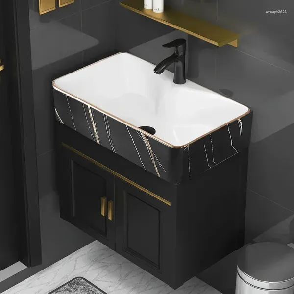 Rubinetti per lavabo da bagno Lavabo a parete Mobile in alluminio Combinazione di lavabo integrato di lusso leggero