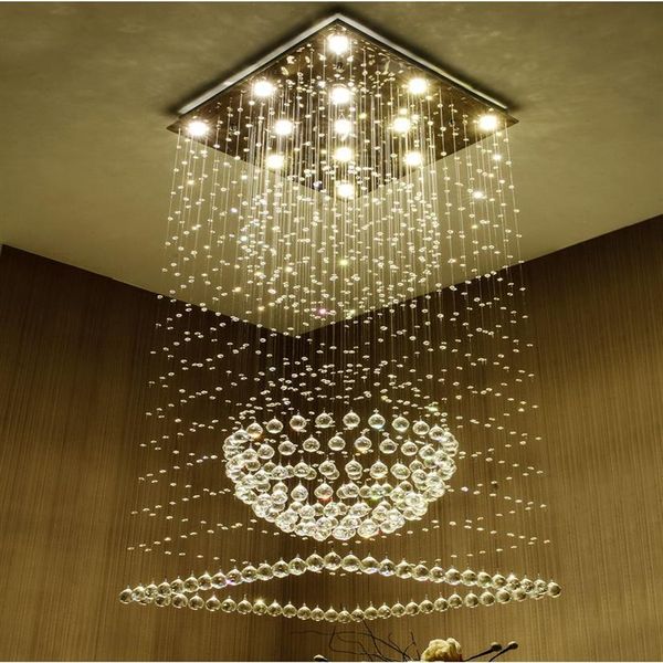 Lampadari di cristallo quadrati contemporanei goccia di pioggia plafoniera a filo per scale lampade a sospensione el villa forma di sfera di cristallo 279k