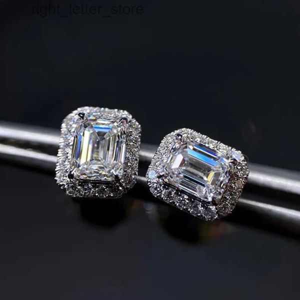 Stud Emerald Cut Moissanite Diamante Brinco Real 925 Sterling Silver Promessa Brincos de Casamento para Mulheres Jóias Nupciais YQ231211