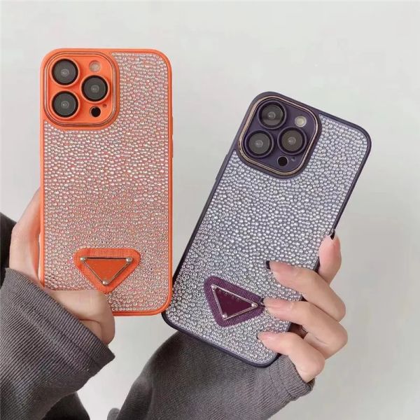 Capas de telefone celular Triângulo de luxo P para iPhone 15pro 15promax 15 14 14pro 14promax 13 13pro 12 Pro Max 11 moda Clear Glitter Rhine Stone Case Bling Shiney Cover87456