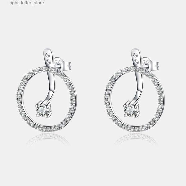 Stud VEWANT Novo 925 Sterling Silver Two Way Círculo Rodada Zircon Pave Piercing Pendientes Luxo Brinco Luxo Fine Jewelry YQ231211