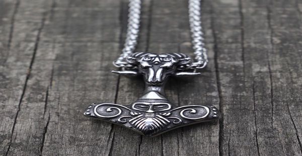 Мьёльнир викингов Thor039s, молоток с овечьими головами, ожерелье из нержавеющей стали, скандинавское языческое скандинавское руническое тотемное мужское амулет Jewe5613435