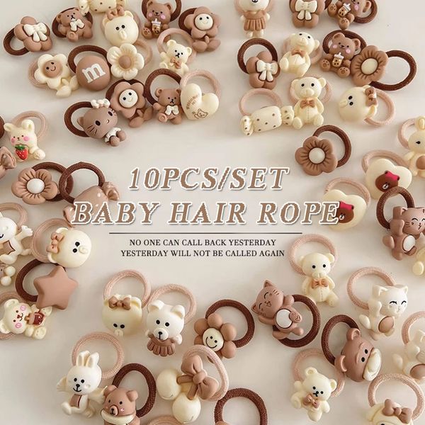 Elastici per capelli 10 pezzi Set simpatico orso coniglio dito legami per capelli bambino bambino elastico mini cartone animato animale fiore coda di cavallo corde per capelli per ragazze 231208