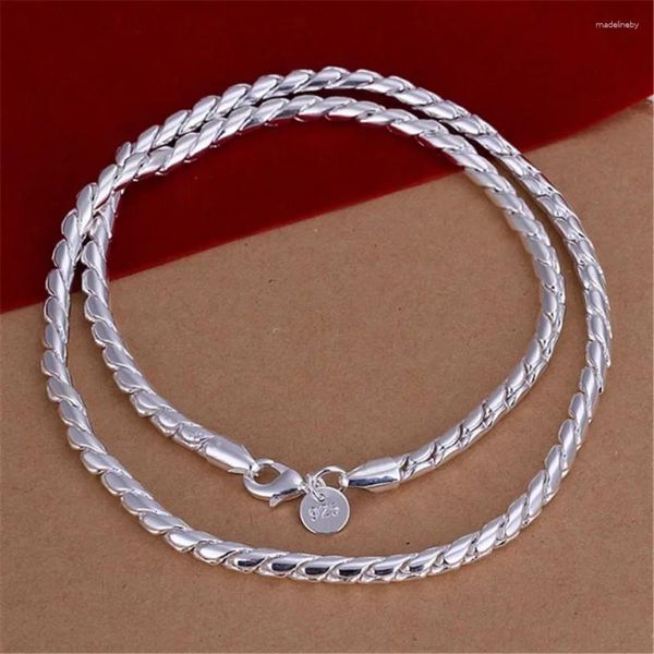 Catene Marche 4MM Catena a corda intrecciata Collana in argento sterling 925 per donna Uomo 20 pollici Regali di festa Gioielli da sposa per feste