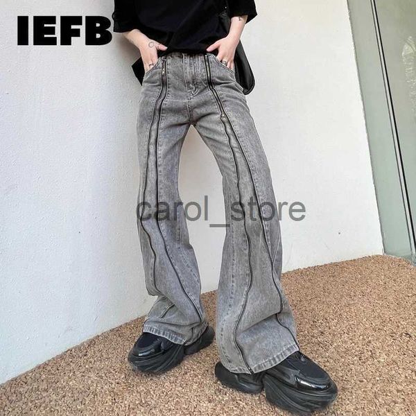 Calças masculinas IEFB 2023 Calças jeans casuais masculinas cor sólida com zíper design nova moda personalizada streetwear calças retas soltas 9A7897 J231208