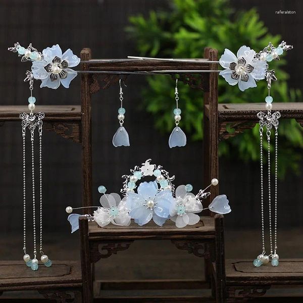 Halskette Ohrringe Set Chinesische Hochzeit Schmuck Floral Quaste Haar Stick Gabel Mädchen Retro Hanfu Dekor Clip Klassische Tiaras Ohrring