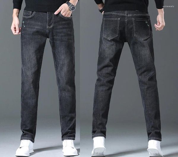 Jeans masculinos homens slim fit retro primavera e outono moda lazer solto tubo reto médio a cintura alta conforto