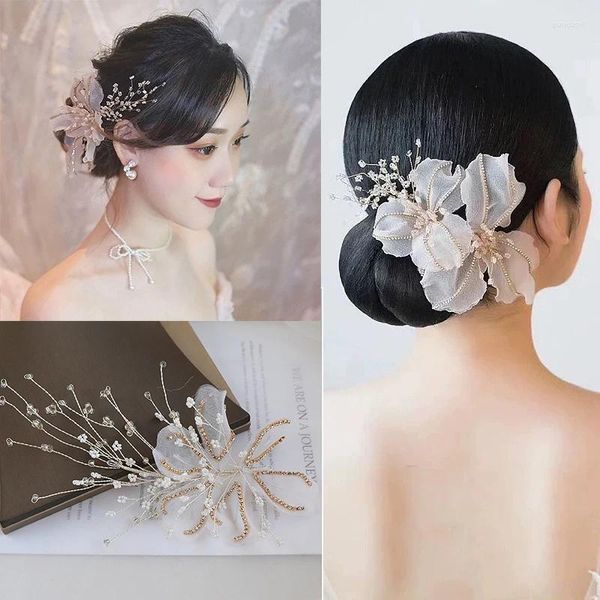 Fermagli per capelli Fatti a mano Bellissimo filato di seta Fiore Dreamy Side Fascia Forcine Accessori da sposa per la sposa