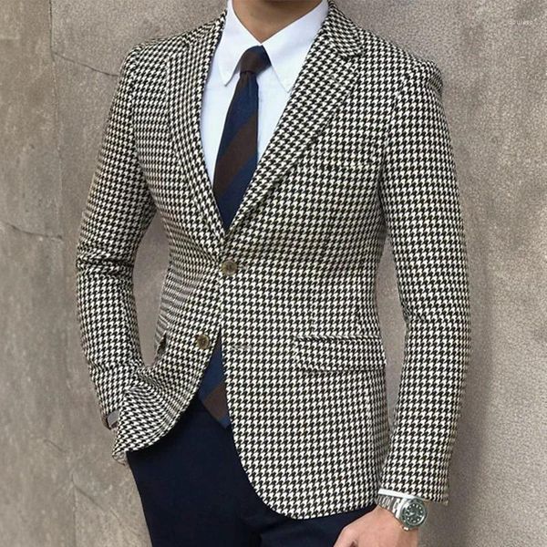 Herrenanzüge auf Lager Hahnentritt-Karo-beiläufiger Blazer für Männer Einteiliger Anzug Jacke mit 2 Seitenschlitzen Slim Fit Herrenmantel Mode