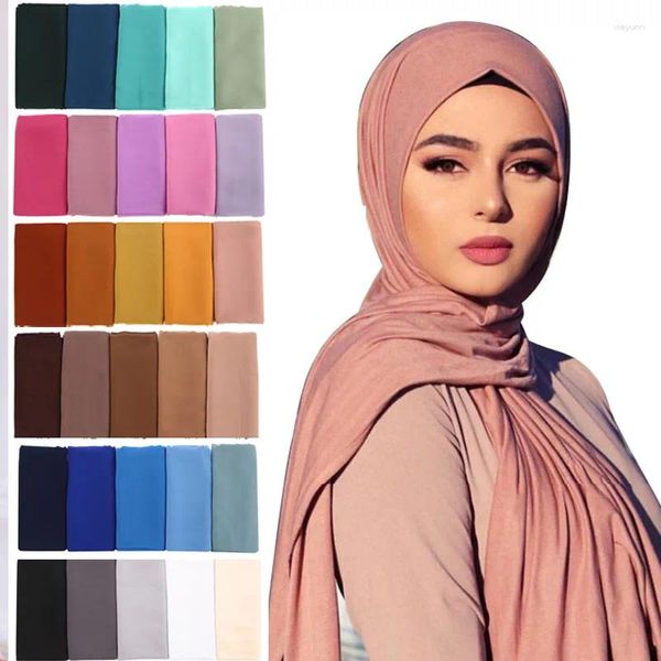 Roupas étnicas Alobee Muçulmano Chiffon Hijab Cachecol Envoltório para Mulheres Cabeça Longa Hijabs Senhoras Véu Cor Sólida Lenços Jersey