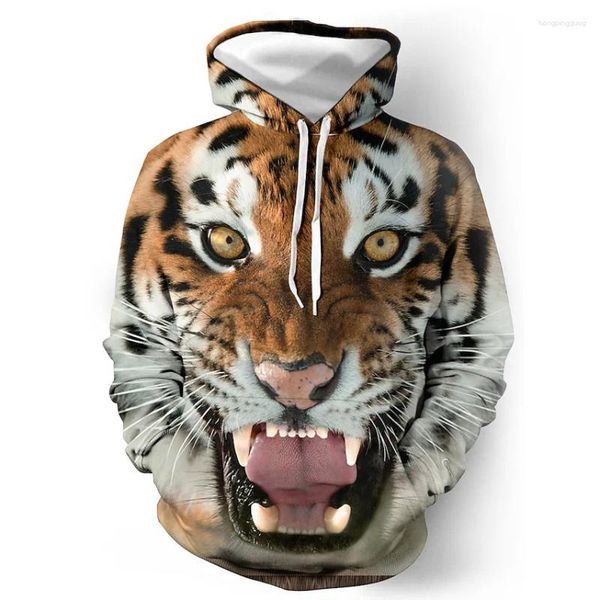 Hoodies masculinos outono animal feroz tigre série hoodie 3d impressão completa roupas de moda pulôver topo streetwear unisex moletom