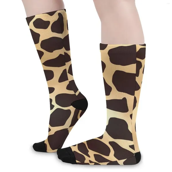Mulheres meias girafa animal impressão ouro marrom engraçado meias homens qualidade esportes ao ar livre outono padrão antiderrapante