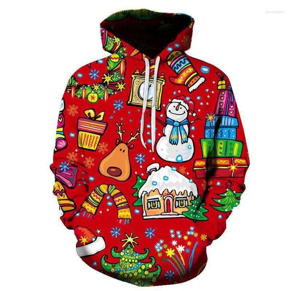 Hoodies masculinos vermelho natal boneco de neve moletom para mulher 2023 inverno manga longa bonito moda hoodie casual pullovers soltos papai noel