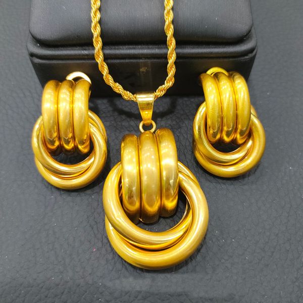 Collana Orecchini Set Collane a catena in oro Set di ciondoli da 45 cm di 3 gioielli Hip Hop Dubai Nigeria Medio Oriente arabo