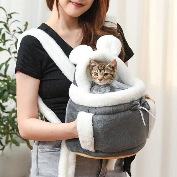 Gato portadores quente pet transportadora saco pequenos cães mochila inverno pelúcia animais de estimação gaiola para viagens ao ar livre pendurado sacos de peito