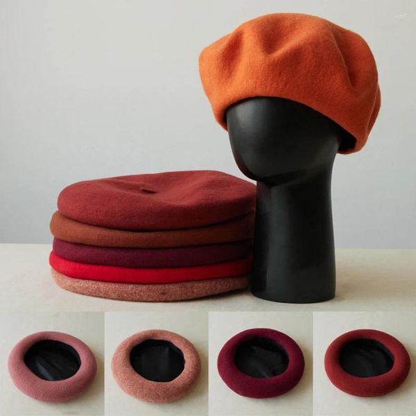 Berets feminino cor sólida plana outono inverno quente francês elegante artista boina senhoras moda vintage pintor chapéus para fermale