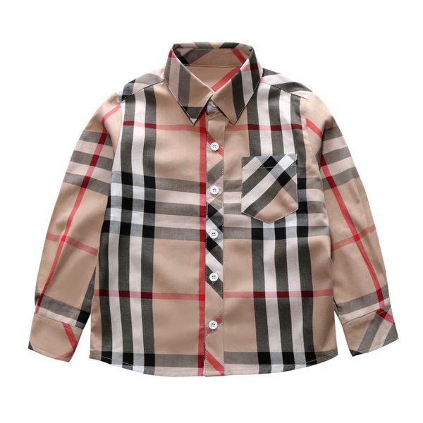 Camisa xadrez de manga comprida para meninos, camisas casuais para crianças de primavera e outono, tops de 2 a 8 anos