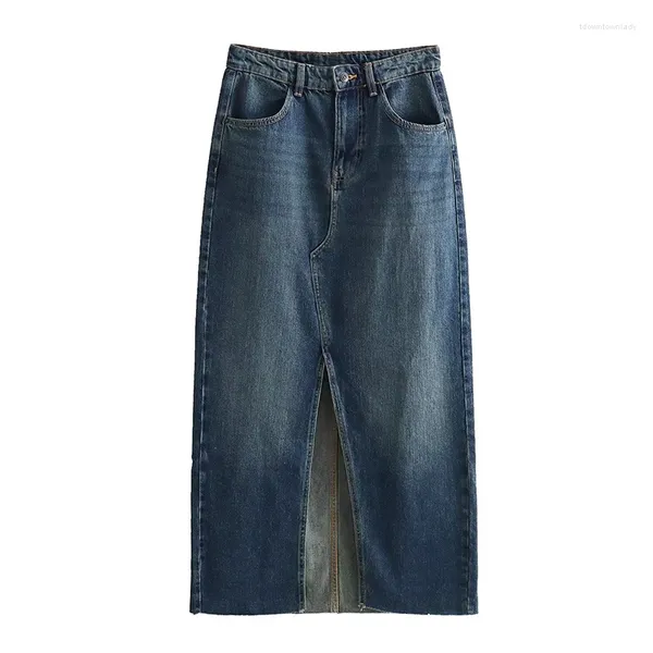 Signe 2023 Skirt Denim Midi Women Women Blue High Waist Long for Autunno Jeans Woman Streetwear Women's