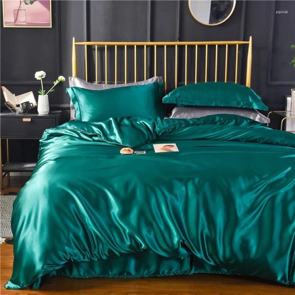 Conjuntos de cama leopardo colcha suave conjunto fresco café ployester cetim capa edredão plana/lençol fronha 3/4 pçs roupas cama