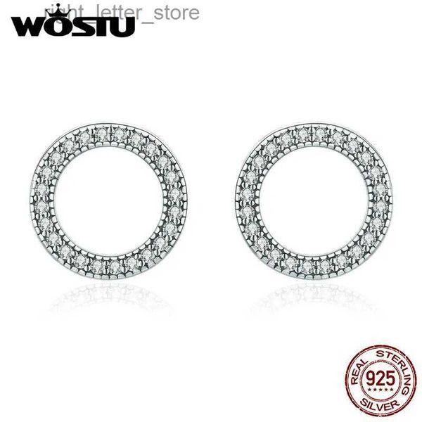 Stud WOSTU 925 Sterling Silver Design Simples Círculo Redondo Brincos para Mulheres Glitter CZ Casamento Noivado Jóias de Prata CQE417 YQ231211