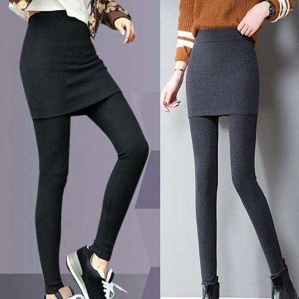 Damen-Hosen-Leggings, einfarbig, dehnbar, weiblich, koreanischer Stil, mit Rock