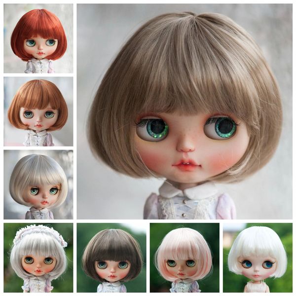 Accessoires de poupée perruque de poupée mignon BOB perruque courte droite blond clair/marron/brun rougeâtre 10-11 