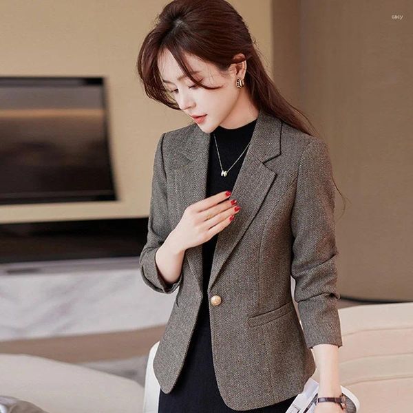 Ternos femininos 2023 outono inverno elegante mulheres jacke preto cinza manga longa roupas finas feminino escritório senhoras negócios trabalho formal blazer