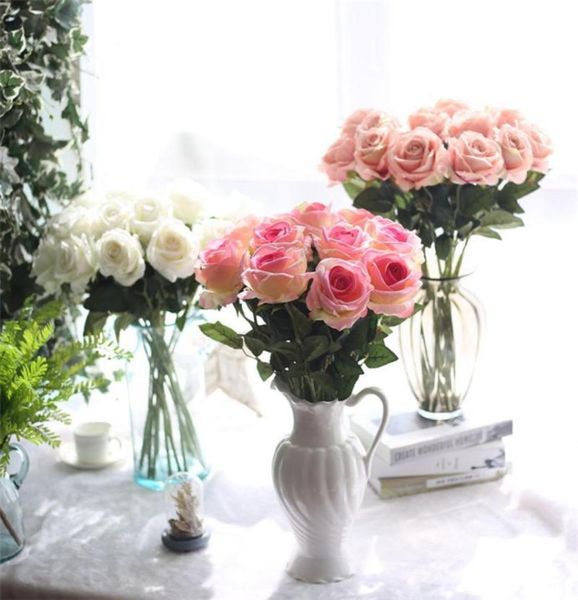 10 шт. слот свадебные украшения настоящий сенсорный материал искусственные цветы букет роз украшение для дома вечерние искусственный шелк с одним стеблем Flow1752142