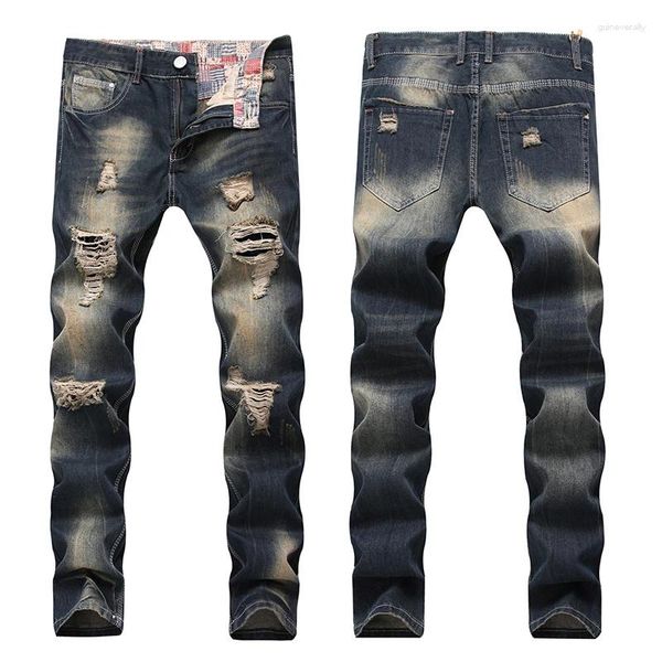 Erkek Kot Patchwork Dokuzuncu Pantolon Denim Direc Hollow Baskı Beggar'ın T Posta Moda Yırıldı