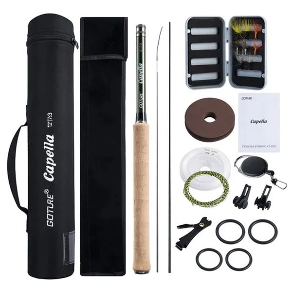 Angelzubehör Goture Tragbares 12FT 3/6M Teleskop-Fliegenrute-Kit mit Tragerohrtasche Cork Carbon Tenkara für Stream Lake 231211